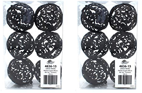DARO DEKO Weihnachts-Kugel 6cm Glitzer 2 Sets - 12 Kugeln schwarz