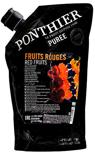 Food-United ROTE FRÜCHTE PÜREE Sauerkirsche Himbeere Erdbeere Schwarze Johannisbeere Früchte-Püree von Ponthier 1 Kg Frucht-Smoothie-Bowl-Sorbet-Wasser-Cocktail-Schorle