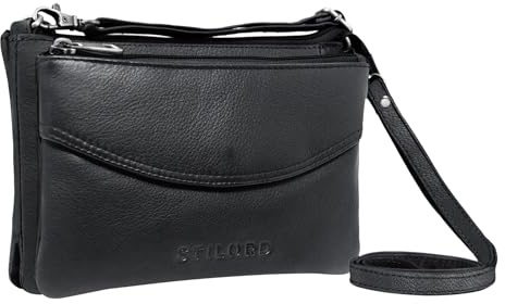 STILORD 'Merle' 3-en-1 Sac à bandoulière Sac à main Sac à Poignet en Cuir Sac élégant pour Femme pour Sortir Fête Loisirs en Cuir Véritable, Couleur:noir