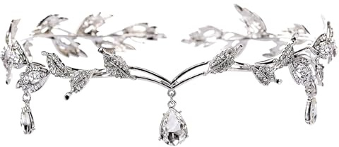 DonLeeving Elegant Rhinestone Leaf Wedding Silver Tiaras and Crowns Crystal Pendent Tiara Headband for Bride Bridesmaid Birthday Crown Cosplay Accessories for Women