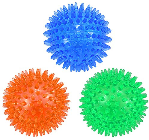 petizer Quietschendes Hundespielzeug, Kauspielzeug für Hunde, Stachelball, Wurfspielzeug für Welpen, Gummi, TPR, Kauspielzeug für Langeweile, Zahnreinigung für kleine und mittelgroße Hunde, 3 Stück