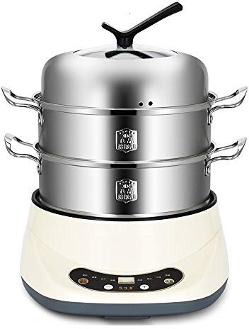 REJOON Vaporera eléctrica de Acero Inoxidable for Alimentos, vaporera eléctrica Multifuncional de Doble Capa, Olla al Vapor con Temporizador antiseco