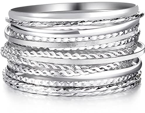 Yaomiao 16 Stück Piraten Armreifen Azteken Armreif Wahrsagerin Armbänder für Frauen Gemischtes Metall Piratenschmuck Indianerschmuck Zubehör für Damen(Silber)