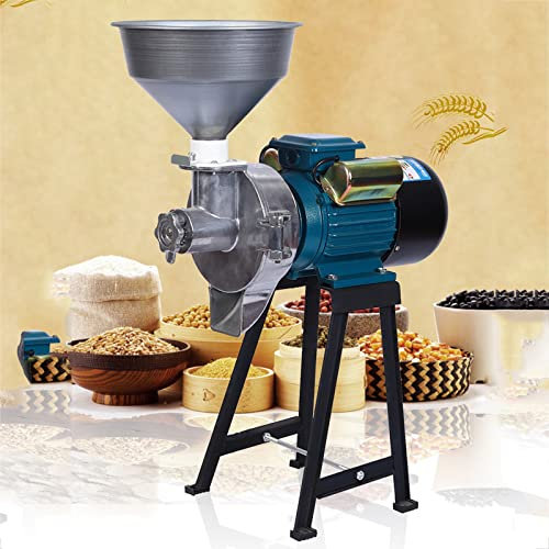 BEESOM Moulin à Céréales Électrique Domestique/Commercial 2200w Broyeur à Grains électrique Moulin à Farine/Blé/Riz, à épaisseur Réglable, Moulin Cereales Humide et Sec,Green-220V
