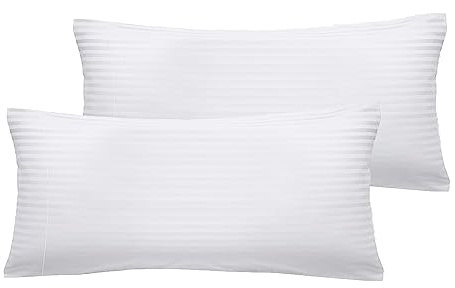 Super Mundo - 2 Fundas de Almohada con Cremallera, 100% Poliester, Transpirable Suave, Blanco Rayas (Almohada 70 cm)