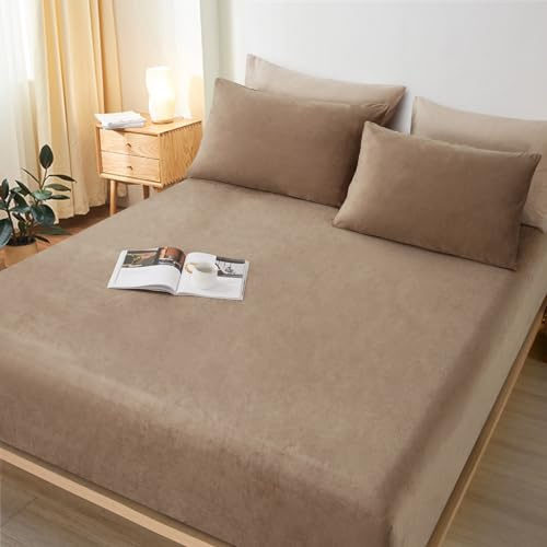 Lanqinglv Flanell Spannbettlaken Bettlaken 160x200 cm bis 25-35 cm Steghöhe Boxspringbett Topper Flauschige Warme Samt Boxspringbett Spannbetttuch Leintuch Cashmere Touch,Khaki Koffein