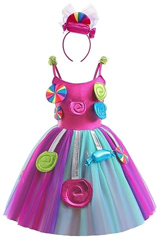 Lito Angels Lutscher Süssigkeit Karneval Kostüm Kleid Verkleidung mit Haarreifen für Kinder MäSuperheldhen, Lila Regenbogen