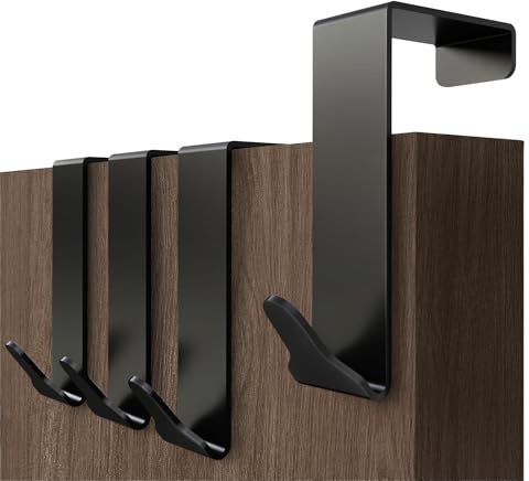 Menz Premium Türhaken zum Einhängen 4,1 cm, 4 Stück, Schwarz | Türgarderobe mit starker Belastbarkeit, robuste Türhakenleiste, Haken für Tür oder Schrank, praktische Haken zum Aufhängen