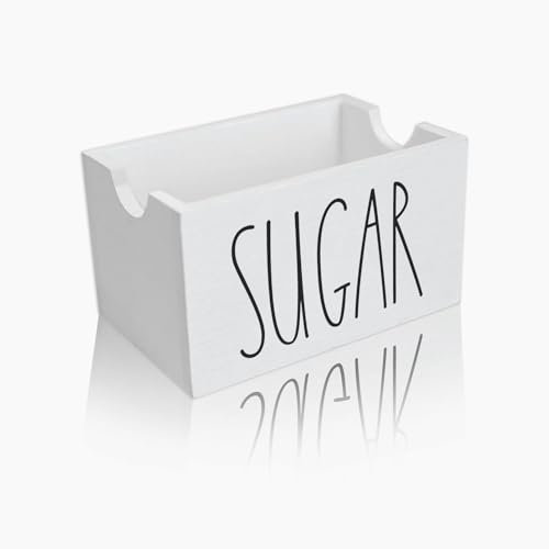 CHONIC Zuckerpakethalter für Kaffeebar, Bauernhaus Zuckerpakete Caddy, Holz Zuckerpaketbehälter, Zuckerpakete Spender, Zuckerpaket Organizer für Zuhause Restaurant (Weiß)