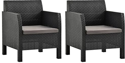 Camerina Gartenstühle mit Kissen 2 STK. PP Rattan Anthrazit TerrassenstüHle Gartenstuhl Klappbar