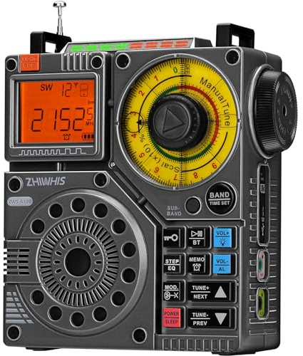 ZHIWHIS Shortwave Radio with Bluetooth and APP Control, AM FM VHF SW WB Portable Receiver, Super Bass/5 Types of Light Effects/6 EQ/Recording Rechargeable Stereo Emergency Radios Player ZWS-A320