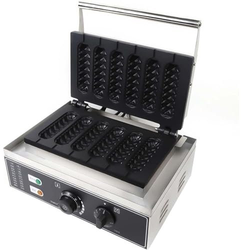 Gaufrier électrique 1500W, Machine à Gaufres, Commercial Gaufres à Hot-Dog, Machine Professionnel Gaufre Lolly Gaufre Bâtons De Maïs Hot Dogs, Machine à Bâtonnets Croustillants,6PCS