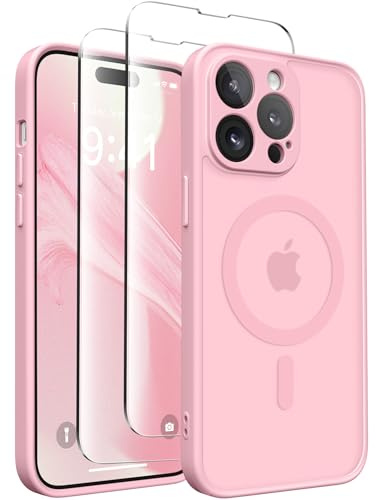 CAPRARO Magnetic Case for iPhone 14 Pro Max, Compatible with MagSafe, Full Camera Protection, 14FT Drop Protection, Shockproof, Slim Translucent Matte Phone Case, Peach Pink | Upgraded [Full Camera Protection] Shockproof Protective Slim Translucent Matte Magnetic Phone Case 6.7'', Peach Pink