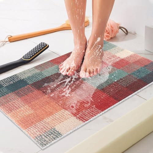 Duschmatte Badewannenmatte Rutschfest: 61 x 81 cm, weiche Komfort-Badematte mit Ablauflöchern, PVC-Luffa-Massage-Badematte für Dusche, Badewanne, Badezimmer, Nassbereiche, schnell trocknend