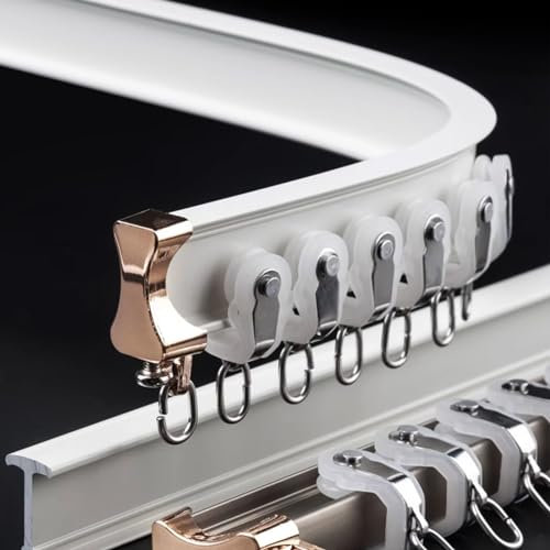 MZQMK Gardinenschiene, Flexible Decken-Vorhangschiene, 3-Meter Gebogene Vorhangschiene Mit Stummen Rollen, Biegbare Halterung Für Dusch Erker RV Raumteiler(Color:Side White,Size:2.6M/(8.5FT))