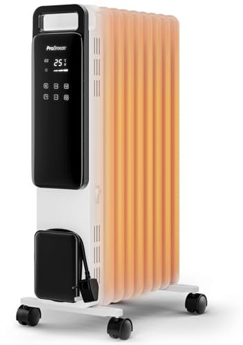 Pro Breeze OmniWarm Radiatore a Olio 2500W, Riscaldatore Elettrico Portatile, Schermo Digitale a Sfioramento, Modalità Eco, 3 Impostazioni, Termostato Regolabile, Spegnimento di Sicurezza e Timer 24H