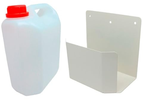 Bilake Conjunto garrafa PVC de 5L para Descarga desagüe Aire Acondicionado + Soporte metálico en U de Pared | Kit bidón pequeño Soporte
