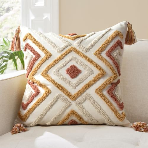 LOOPUINHOM Boho-Kissenbezüge, 45,7 x 45,7 cm, Boho-Stil, getuftet, dekorative Quasten, Kissenbezug, Bauernhaus-Kissenbezug für Couch, Sofa, Bett, Wohnzimmer, Schlafzimmer, Rost