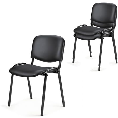 topsit Juego de 2 sillas apilables para sala de espera, sillas de visitantes con tapizado y funda de piel sintética, estructura de metal, silla de oficina, silla de conferencias para oficina en casa