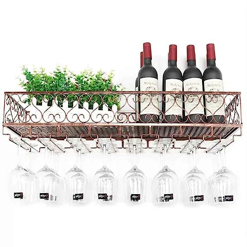 wine rack Wine Bottle Holder, Wine Rack, Wall Mounted Wine Holder, Iron Display Shelves with Wine Bottle and Glass Holder for Home Kitchen Bar Dining Room Decoration (Color : Brass, Size : 120 x 25 cm