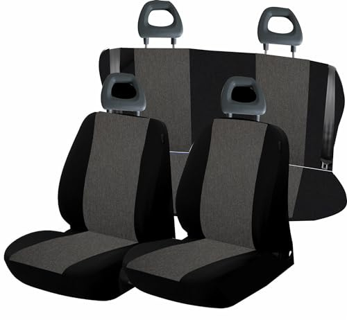 Generico Coprisedili Auto Fiat Panda (2003/2012), Cotone Grigio scuro/Nero, Made in Italy, Versioni Sedili Posteriori (5 posti schienale posteriore intero)