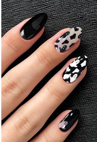 JMEOWIO Nagelfolie Halloween Schwarz Weiß Süßer Geist Gel Nagelfolien Selbstklebend Nail Sticker Uv Härtend Dekoration Nageldesign Zubehör