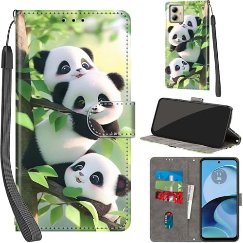 PHINIENLAND Funda para Motorola Moto G14 PU Cartera Flip Panda | Funda flip de piel PU, Ranuras con Tarjetas, Cierre Magnético, Función Atril，Estuche Flip para Moto G14