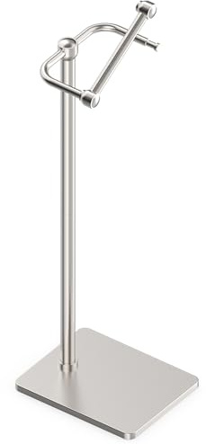 RUACQ Toilet Paper Holder Stand, Bathroom Toilet Paper Roll Holder Free Standing, Toilet Tissue Holder Stand with Post Pivoting Design, Stable Weighted Base, SUS304 Stainless Steel (Brushed Nickel)