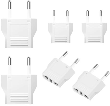 Pack 6 Uds. Adaptadores de Enchufe Europeo. Adaptadores 6A 110/250V de Viaje a Europa-China-Italia-Francia-Alemania-España. (Blancos)