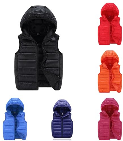 Weste Kinder Jungen Mädchen mit Kapuze Ärmellose Leichte Daunenweste Steppweste Winter Outdoor Winddicht Warm Jacke Weste Pufferweste mit Taschen Kapuzenweste Übergangsweste Geeignet von 3-15 Jahre