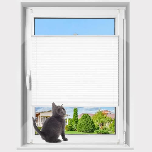 Plissee Klemmfix ohne Bohren mit Klemmfix (Weiß, B45cm x H100cm) Faltrollo Plisseerollo Jalousie für Tür & Fenster Blickdicht Sichtschutz Sonnenschutz Fertifplissee Rollo