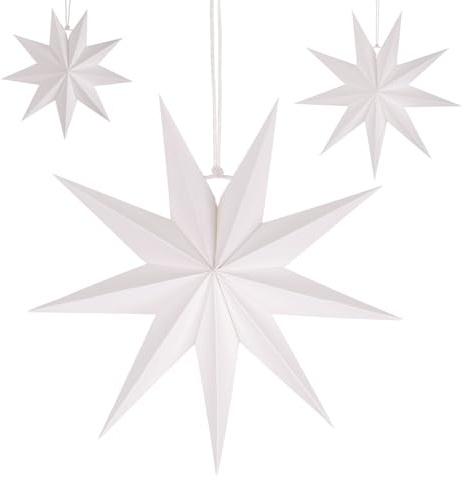 Papiersterne Weihnachten 40cm & 30cm & 25cm - Weiß, 3er - 9 Zackig Stern zum Weihnachtskugel Aufhängen Faltstern Weihnachten Papier Stern Weihnachts Deko Set Dekoration