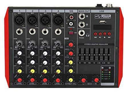 UHJKLA Studio Mixing Desks, Mini DJ Mixer Controller interfaccia USB Famiglia KTV 4/6/8 canali DJ Audio Mixer +48v Stereo Mixer Piccolo palco casa Profession