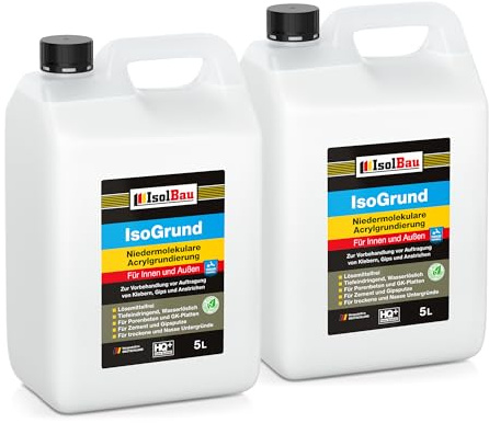 Isolbau IsoGrund Grundierlösung - 10 L Niedermolekulare Acrylgrundierung für Innen & Außen - Für professionelle Grundierung