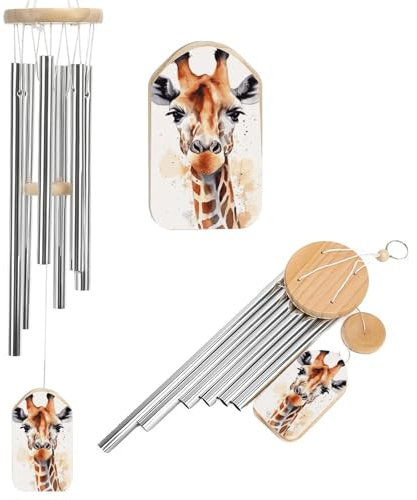 Stilvolles Tier-Aquarell-Giraffen-Windspiel für draußen, einzigartige Aluminiumröhren, Gedenk-Windglocke, groß, tiefer Ton, Windspiel für Terrasse, Garten, Dekoration, Geschenk für Mutter, Frauen,