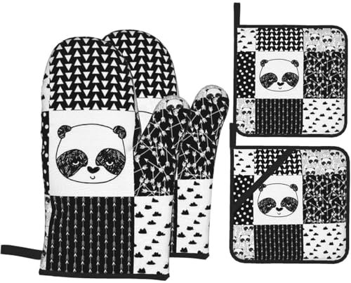 Topflappen Und Topflappen Set Von 4 Panda-Steppdecke, Patchwork Backhandschuhe Doppelschicht Topfhandschuhe Weiches Grillhandschuhe, Für Cafe, BBQ, Grillen
