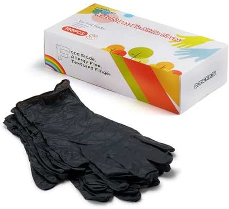 ZOMCHAIN Kids Nitrile Gloves, Disposable Nitrile Gloves for Children, Latex Free Glove kid Size for Crafting, Painting, Cleaning - Black