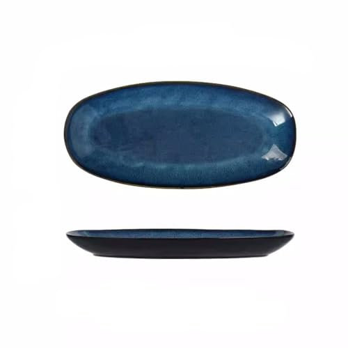 SBCGFY Dining Plates Ceramic Oval Fish Plate Japanese Sushi Plate Household Steamed Fish Plate Tableware Kiln Turned Dinner Plate Creative Large Fish Plate Ceramic Dinner Plates (Small)
