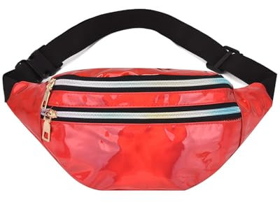 KGDUYC Bauchtasche Mode Wasserdicht Gürteltasche Fächer mit Reißverschluss Verstellbarer Reflektierender Gurt Hüfttasche für Damen und Herren Party Festival Sport Outdoor Travel - Rot