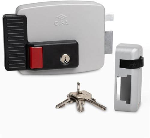 CISA - Serratura Elettrica da Applicare 111731501N7 - Elettroserratura CISA in Acciaio Verniciato con Chiave e Pulsante Interni - Funzione Fermo a Giorno - Entrata 50 Regolabile - Mano Destra