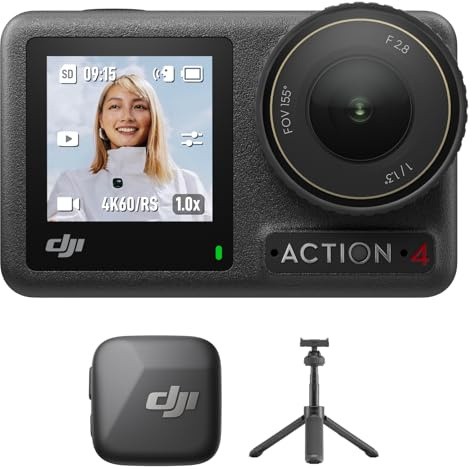 DJI Osmo Action 4 Standard Combo, Mic Mini Transmitter (Infinity Black) + Osmo Action Mini Extension Rod, 4K/120fps Waterproof Action Camera with a 1/1.3-Inch Sensor