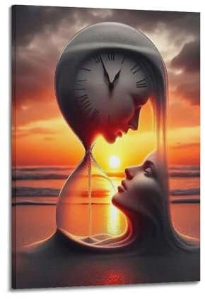 ZCJYMX Dekoratives Gemälde-Poster, romantische Sanduhr mit Gesichtern bei Sonnenuntergang am Meer, moderne Familie für Wohnzimmer, Leinwand, Wandkunstdruck, Bild, 40 x 60 cm