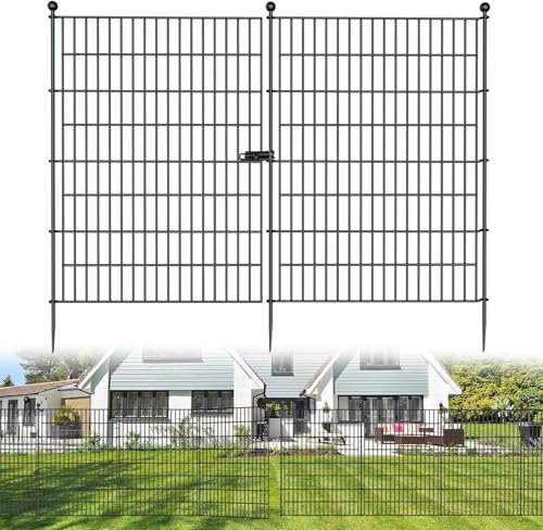 Hanured® 5 pezzi Recinzione da giardino per esterni, Recinto da giardino decorativo con cancello, Recinto in metallo a innesto per cani, 81 cm(H) X 3,5 m(L)