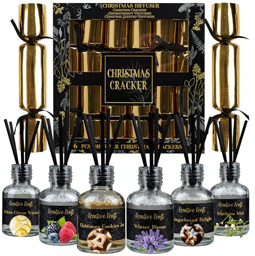 KreativeKraft Luxury Christmas Crackers, Pack of 6 Deluxe Xmas Crackers with Scented Reed Diffuser, Fun Novelty Festive Seasonal Table Decor & Gifts (Multi Diffuser)