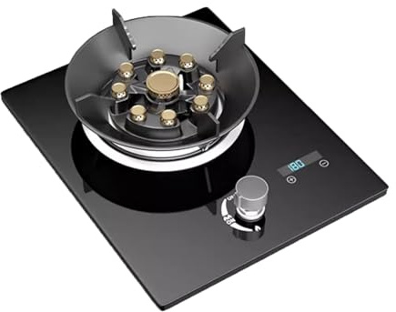 Piano cottura a gas a 1 bruciatore, in acciaio inox, con piano in vetro, ad alta potenza, per camper, cucina e uso esterno, con timer e protezione contro la fiamma