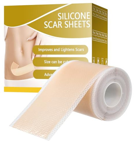 Fogli in silicone per cicatrici chirurgiche, 5,1 x 299,7 cm, cerotti in silicone per trattamento di rimozione delle cicatrici da acne e cheloidi cesarei