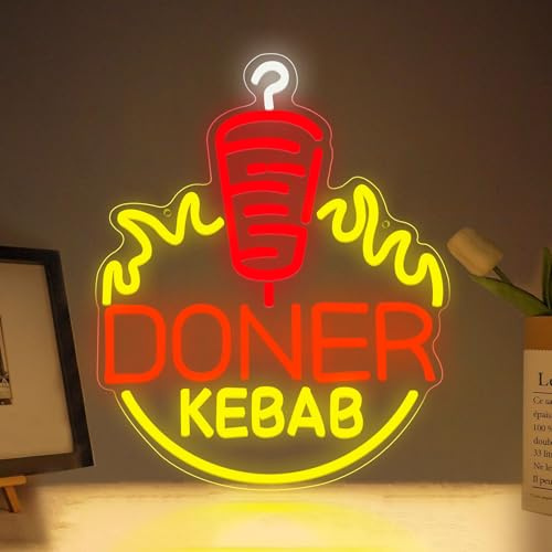 Doner Kebab Panneau néon coloré Shawarma LED lumineux pour barbecue, bar, kebab, restaurant, décoration murale pour magasin d'alimentation du Moyen-Orient, bistrot, viande, restauration rapide