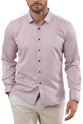 Halfword Chemise pour Homme Manches Longues Business sans Repassage Uni Formelle Habillée Fête de Mariage Regular Fit