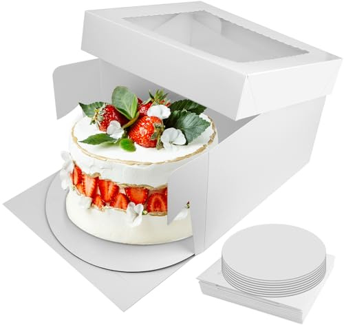 Otauoaea 8 Stück Tortenbox 30.5X30.5X20.3cm Tortenkarton Tortenschachtel Weiße,Kuchenbox Pappe Kuchentransportbox mit Transparentes Sichtfenster,Tortentransportbox Cake Box für Kuchen,Gebäck,Dessert