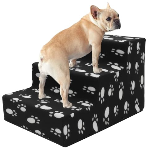 Hundetreppe für Bett,45×35×30 cm,Kunststoff 3 Stufen Hundetreppe mit Abnehmbarem Stoffbezug,rutschfest,Faltbar Ausbalancierte Haustier Rampe Indoor, zusätzlich breite haltbare Haustier Stufen